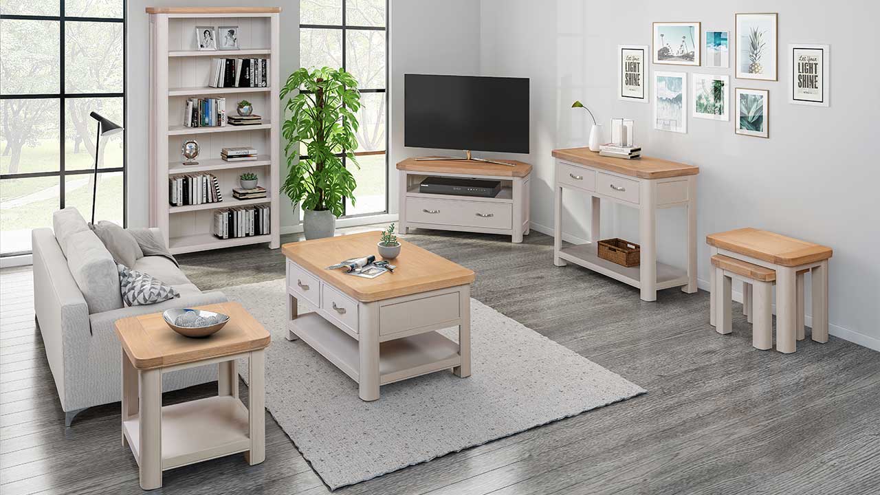 Kensington Putty Grey Painted Oak Living Room Furniture