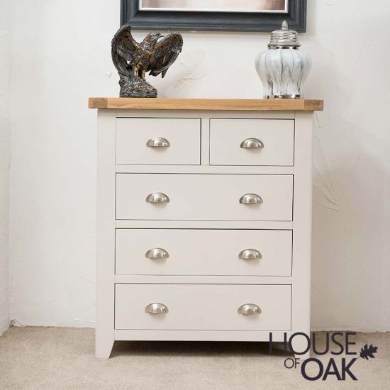 Tuscany Oak 2 Over 3 Chest of Drawers in Stone White Painted