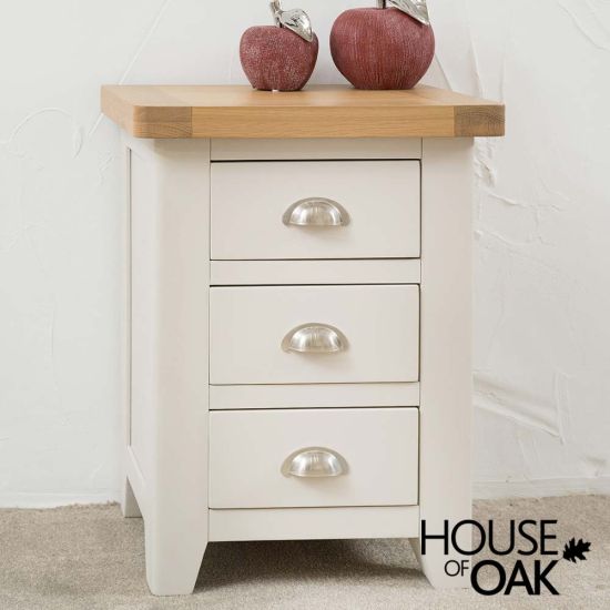 Tuscany Oak 3 Drawer Bedside Cabinet in Stone White Painted