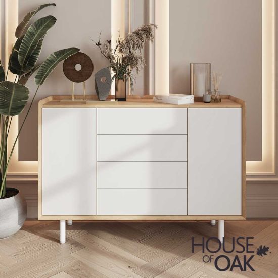 Balto Oak Large Sideboard in White
