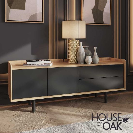 Balto Oak Lowboard with Doors and Drawers in Anthracite