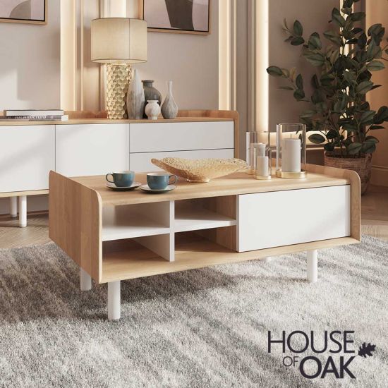 Balto Oak Storage Coffee Table in White