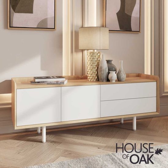 Balto Oak Lowboard with Doors and Drawers in White