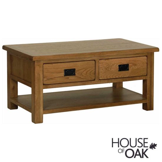 Farmhouse Oak Coffee Table with Drawers