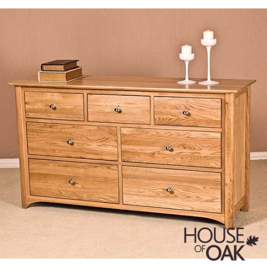 Buckingham Solid Oak 3 Over 4 Wide Chest Of Drawers