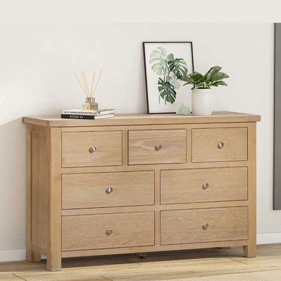 Carrington Oak 3 Over 4 Wide Chest of Drawers