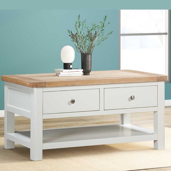 Carrington Oak Coffee Table with 2 Drawers Painted in Off White
