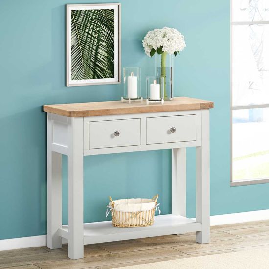 Carrington Oak Hall Table with 2 Drawers Painted in Off White