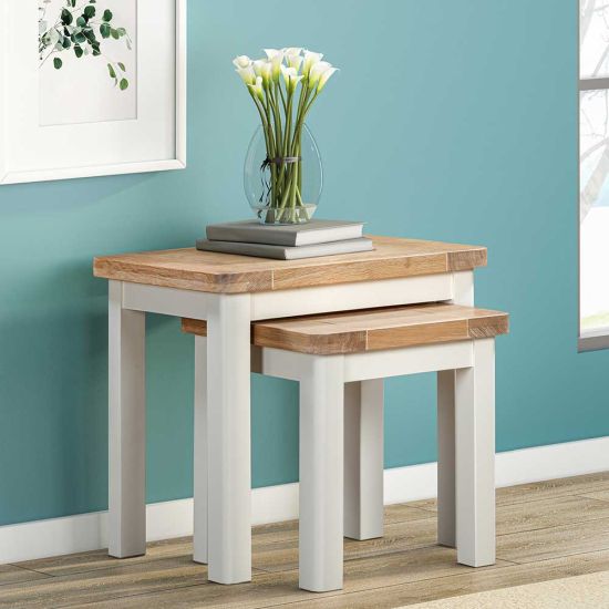 Carrington Oak Nest of 2 Tables Painted in Off White