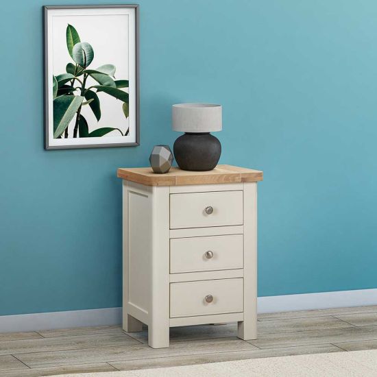 Carrington Oak 3 Drawer Bedside Cabinet in Off White 
