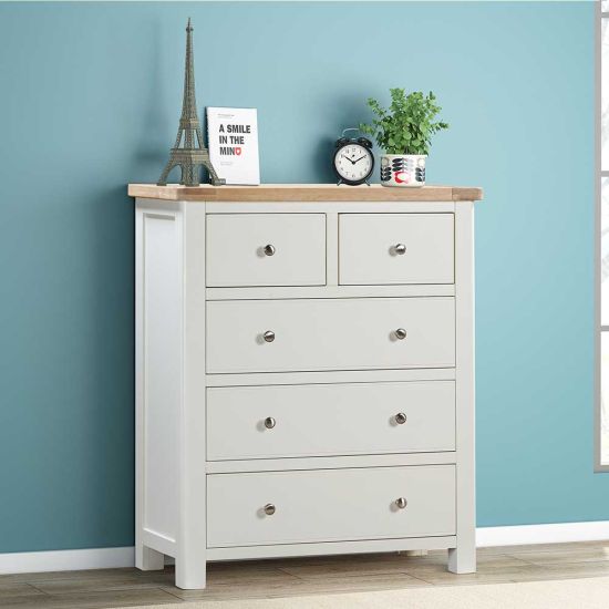 Carrington Oak 2 Over 3 Chest of Drawers Painted in Off White