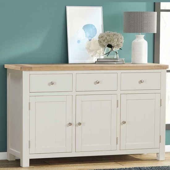 Carrington Oak 3 Door 3 Drawer Sideboard Painted in Off White