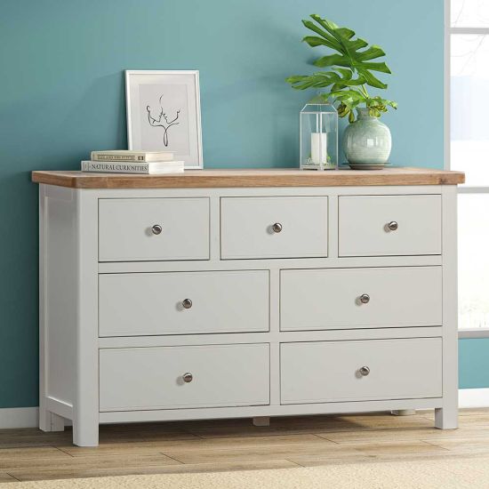 Carrington Oak 3 Over 4 Wide Chest of Drawers Painted in Off White