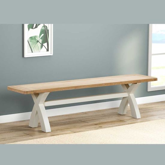 Carrington Oak 180cm Cross Leg Bench Painted in Off White