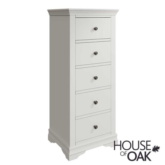 Chantilly White 5 Drawer Narrow Chest