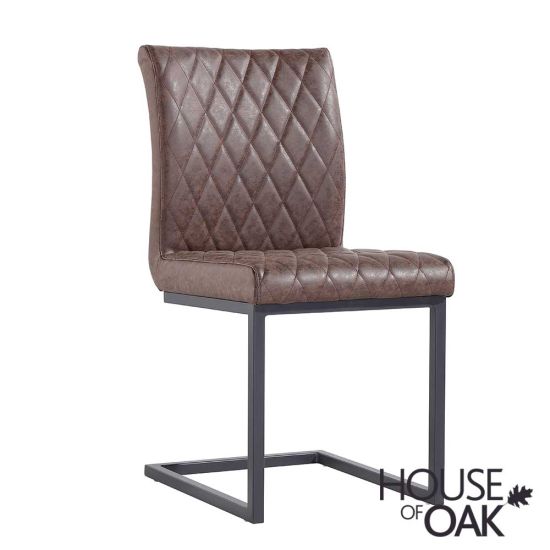 Parquet Oak Diamond Stitch Cantilever Dining Chair in Brown
