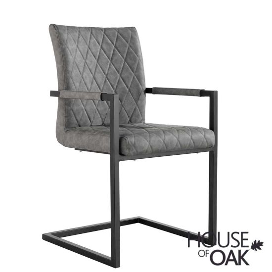 Parquet Oak Diamond Stitch Cantilever Carver Chair in Grey