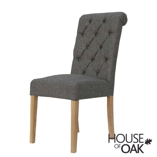 Chelsea Scroll Back Fabric Button Chair in Dark Grey