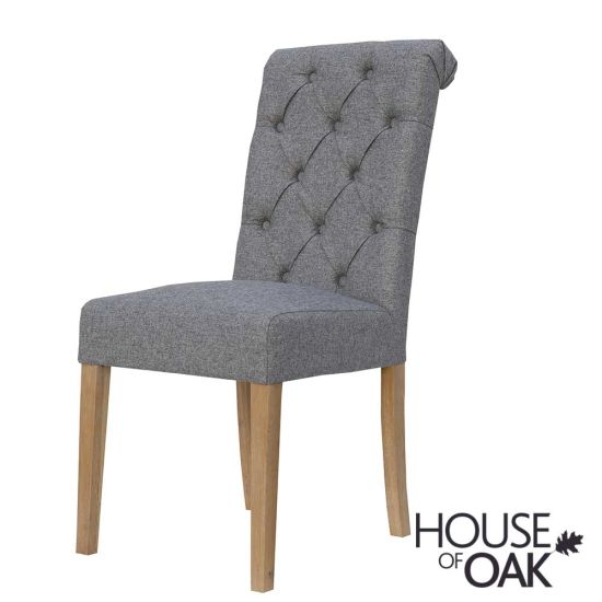 Chelsea Scroll Back Fabric Button Chair in Light Grey