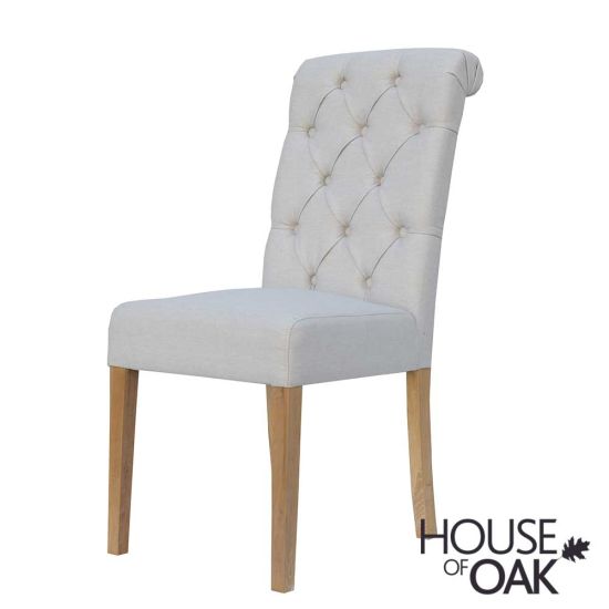 Chelsea Scroll Back Fabric Button Chair in Natural