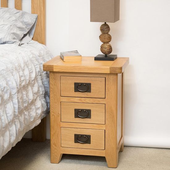 Chester Oak 3 Drawer Bedside Cabinet