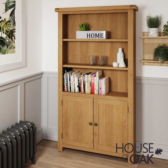 Harewood Oak Large Bookcase with 2 Doors