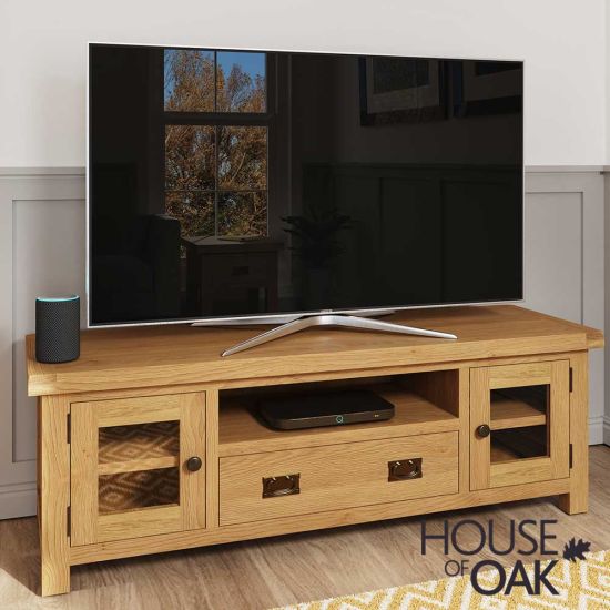 Harewood Oak Large TV Unit With Glazed Doors
