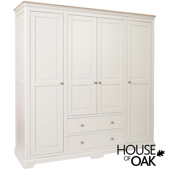 Cornwall Oak 4 Door Wardrobe with Drawers Available in 9 Colours