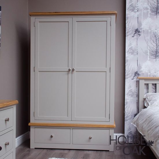 Diamond Grey Double Wardrobe with 2 Drawers