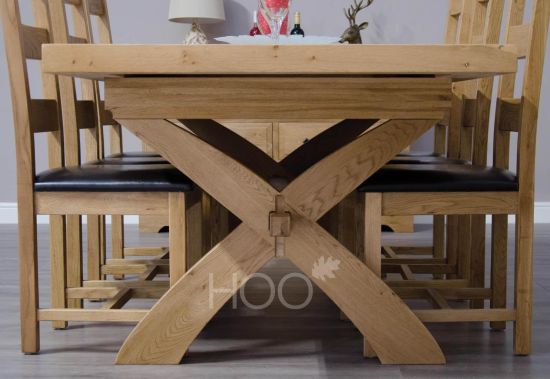 Deluxe Solid Oak X-Leg Extending Dining Table