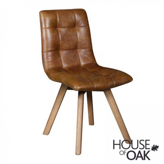 Dolomite Dining Chair in Cerato/Amalfi Brown Leather with Grey Solid Oak Legs