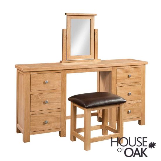 Keswick Oak Double Pedestal Dressing Table with Stool and Mirror