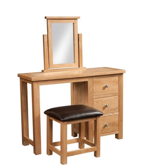 Keswick Oak Single Pedestal Dressing Table with Stool ( Mirror Not Included )