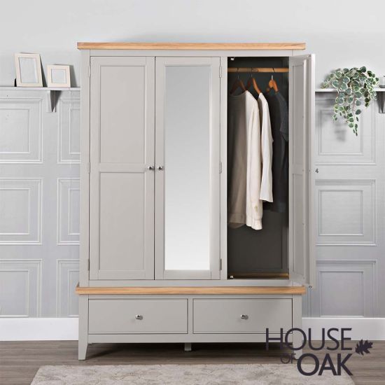 Roma Oak Triple Wardrobe in Grey Painted