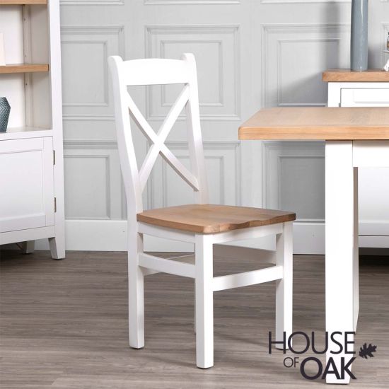 Roma Oak Cross Back Dining Chair with Oak Seat in White Painted