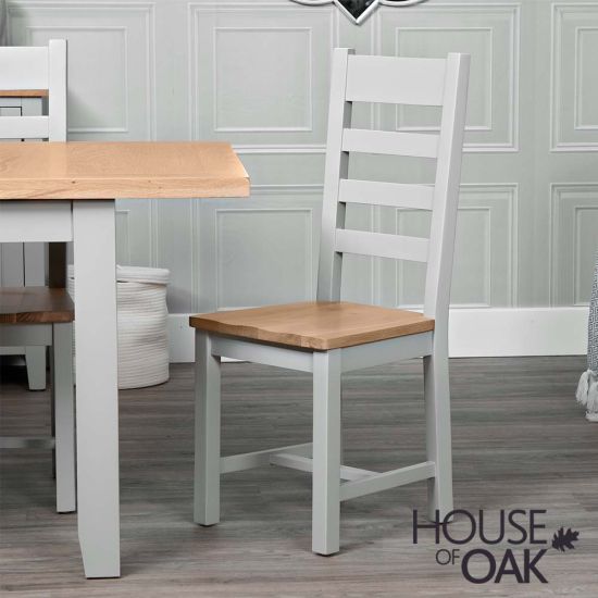 Roma Oak Ladder Back Dining Chair with Oak Seat in Grey Painted