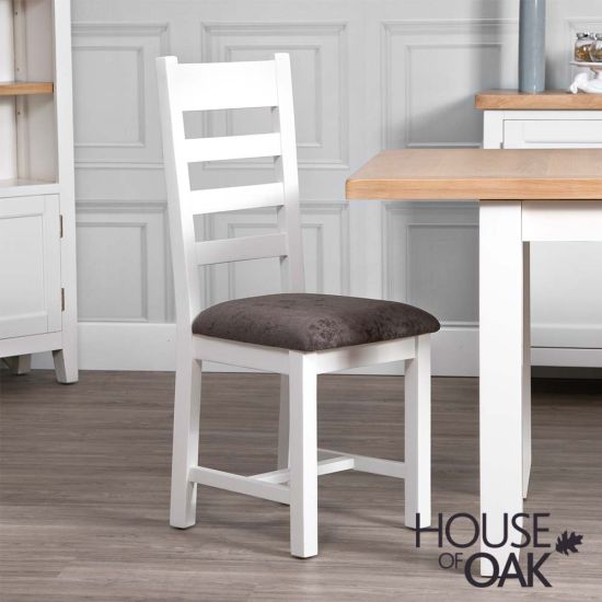 Roma Oak Ladder Back Dining Chair with Fabric Seat in White Painted