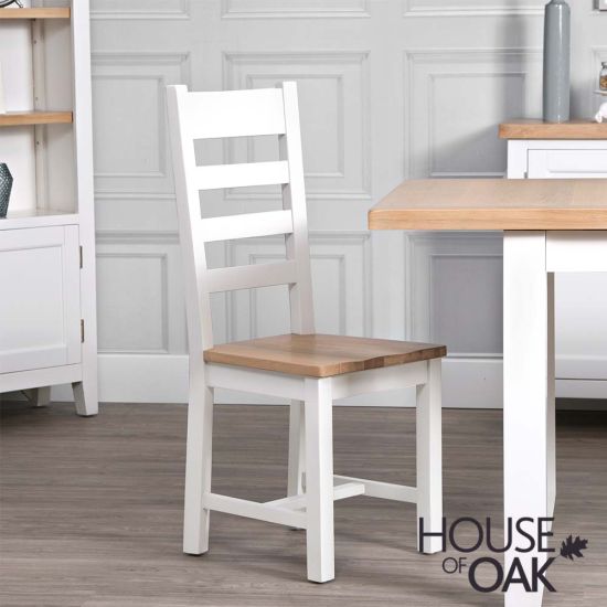 Roma Oak Ladder Back Dining Chair with Oak Seat in White Painted