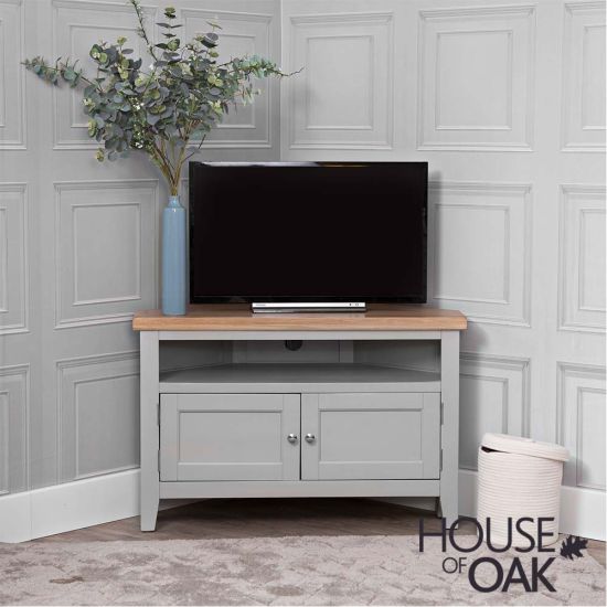 Roma Oak Corner TV Cabinet in Grey Painted