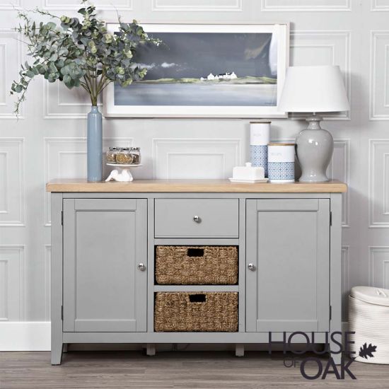 Roma Oak Large Sideboard in Grey Painted