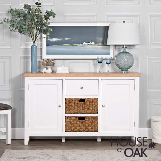 Roma Oak Large Sideboard in White Painted