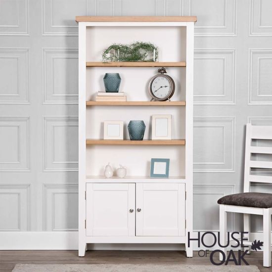 Roma Oak Large Bookcase with 2 Doors in White Painted