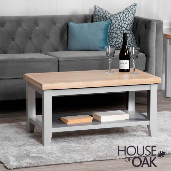 Roma Oak Small Coffee Table with Shelf in Grey Painted