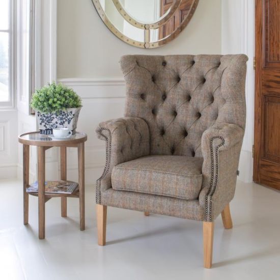 Kensington Deluxe Chair with Buttoned Arms in Hunting Lodge Harris Tweed