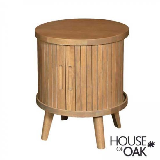Tambour Oak Round Lamp Table