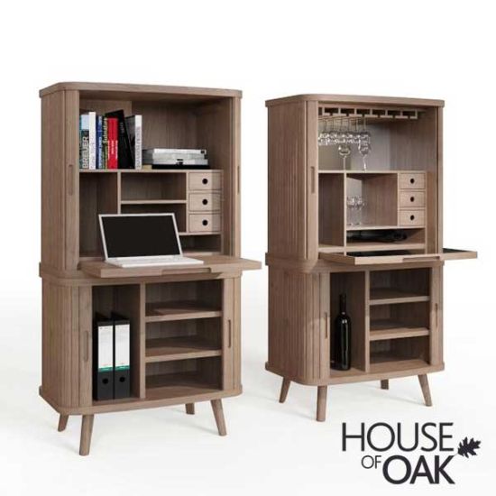 Tambour Oak Full Desk with Base and Upper Unit
