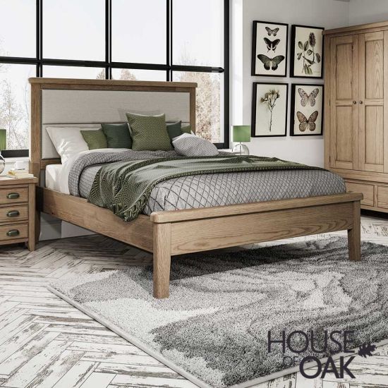 Chatsworth Oak King Size Bed With Fabric Headboard and Low Footend
