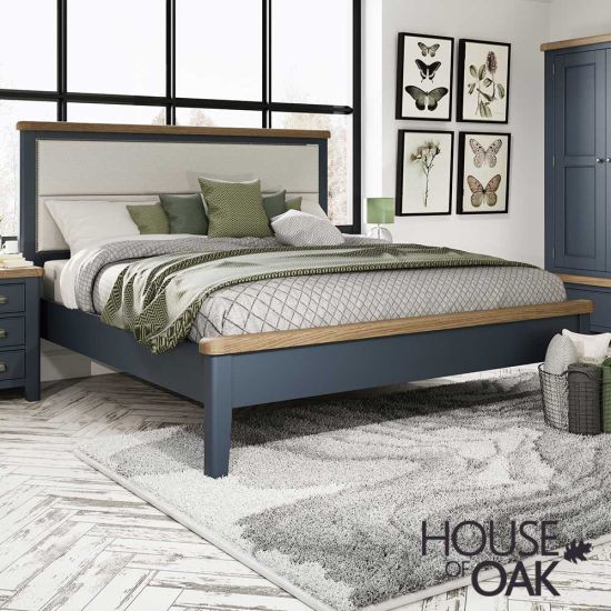 Chatsworth Oak in Royal Blue Super King Size Bed With Fabric Headboard and Low Footend
