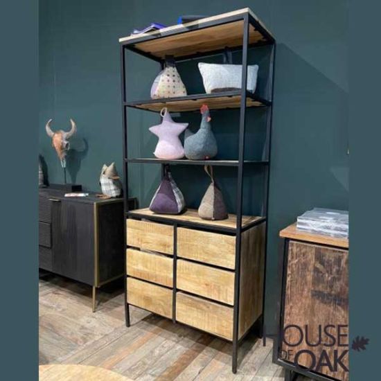 Java Natural Line - Solid Mango Wood 6 Drawer Bookshelf