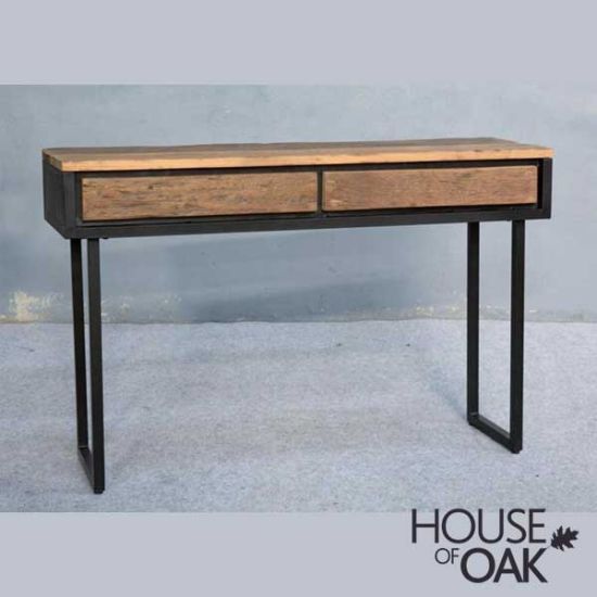 Java Solid Mango -  Sleeper Wood/Black Iron - 2 Drawer Console Side Table 